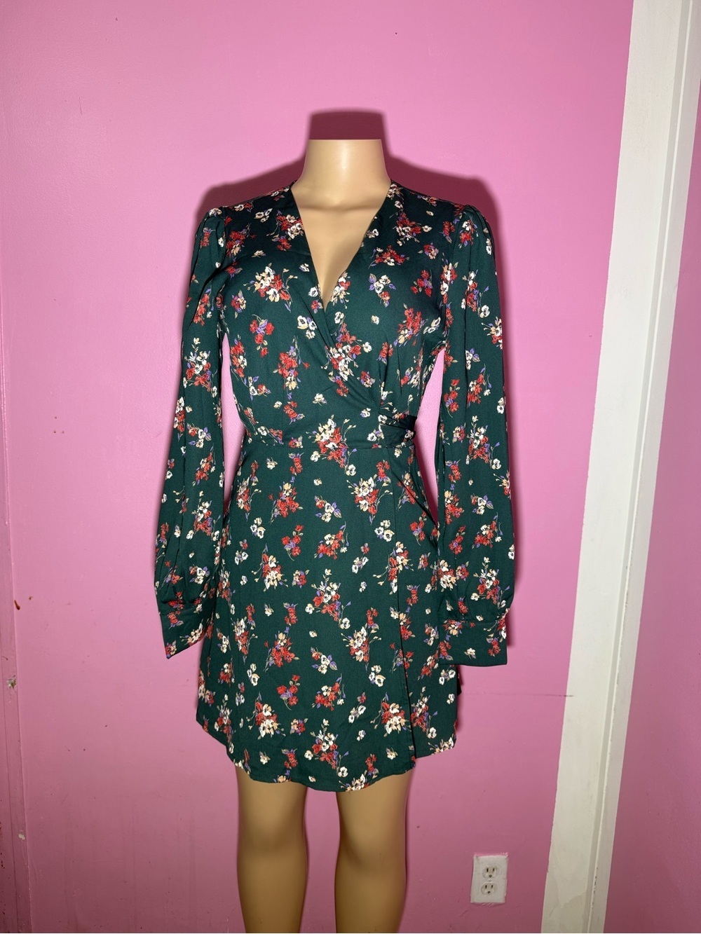 Lost+Wander Women Hailey Crepe Floral Wrap Dress green S boho event romantic Y2K